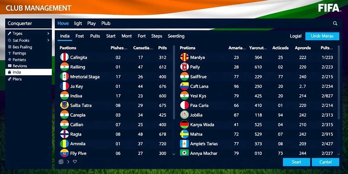 FIFA Manager Conqueror Club Management Screen showing Indian club roster